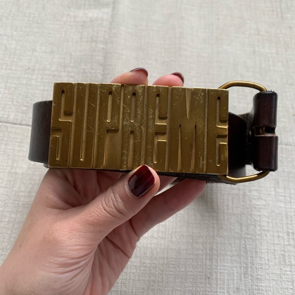 Supreme Dark Brown Brass Leather Belt Size 34 - Picture 2 of 6